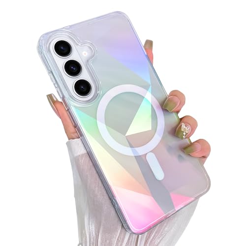 Cute Case for Samsung Galaxy S26 Case, Iridescent Geometry | Compatible with Magsafe, Clear Aesthetic Girly Glitter Sparkly Bling Rainbow Magnetic Phone Cover for Women Girls - color: Iridescent Geometry, size: Samsung Galaxy S26