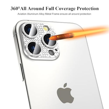 Bling Diamond Camera Lens Protector Cover Compatible for 15 Pro/15 Pro Max Full Coverage Camera Cover Screen Protector[Update] Shatter/Scratch-Resistant Ultra HD/Thin - Silver Diamond