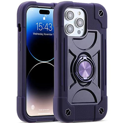 MARKILL Compatible with iPhone 14 Pro Case 6.1 Inch with Built-in Ring Stand, Military Grade Drop Protection Full Body Rugged Heavy Duty Case 3 in 1 Protective Durable Cover - color: Deep Purple, size: iPhone 14 Pro 6.1"