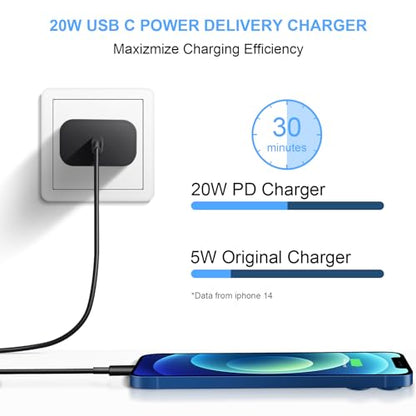 Extra Long 10FT iPhone 14 13 12 Charger Fast Charging 2-Pack 20W Super Fast Charger with Long Fast Charging Cable for iPhone 14/13/12/11 Pro Max,14 Plus,Mini,Pro/XS/SE/XR/iPad - Black - color: Black