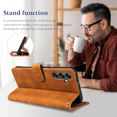 RFID Blocking for Samsung Galaxy S25 FE Case Wallet (Brown) | 4 Card Slots, Soft PU Leather, TPU Inner Shell, Wrist Strap, Stand, Magnetic Folio Flip Cover, Shockproof Protective - color: Brown
