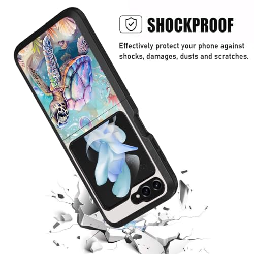 for Samsung Galaxy Z Flip 5 Case, Heavy Duty Dual Layer Hybrid Military Grade Shockproof Drop Folding Protective Cover for Samsung Galaxy Z Flip 5 5G 2023, Sea Turtle - color: Sea Turtle