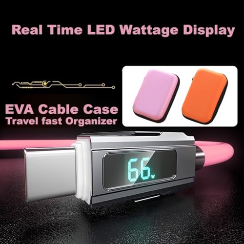 USB C to USB C Cable 5ft Chubby 4 in 1 USB Charging Cable with LED Display - color: 4 Combinations Orange+Pink