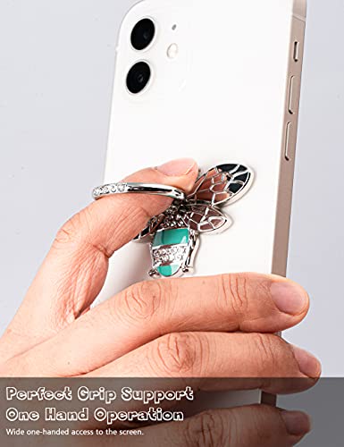 Allengel Bee Phone Ring Holder Finger Kickstand with Crystal, Cute Phone Ring Grip Holder for iPhone or Smartphone Cases, Silver Turquoise - color: silver