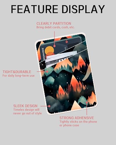 Dual Pocket Leather Phone Wallet Adhesive Stick On, Cute Card Holder, Credit Card Holder Compatible with Most Phones - color: Fire Mountain