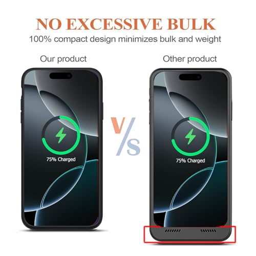 Battery Case for iPhone 16 Pro, 10000mAh Portable Protective Charging Case with Wireless Charging Compatible with iPhone 16 Pro (6.3 inch) Rechargeable Battery Pack Charger Case with Carplay (Black) - size: iPhone 16 Pro