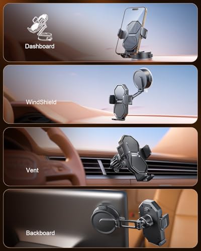 SUPERONE 3-in-1 Car Phone Holder, 360° Adjustable Car Phone Mount - color: Dark Black