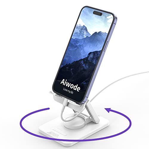 Aiwode 360° Rotating Cell Phone Stand,Desk Phone Holder,Portable Cellphone Cradle,Foldable Phone Stand,for iPhone 14/13/12/11/Pro/Max/Plus/Mini/Pro Max,Samsung,for Smartphones(4-8"),White