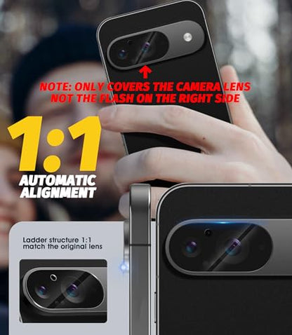 Orzero (3 Pack) Camera Lens Protector Compatible for Google Pixel 9 (6.3 inch) Protector de Cámera Case Friendly Tempered Glass 9H High Definition Microphone Cutout Anti-Scratch - size: Google Pixel 9 (6.3 inch)