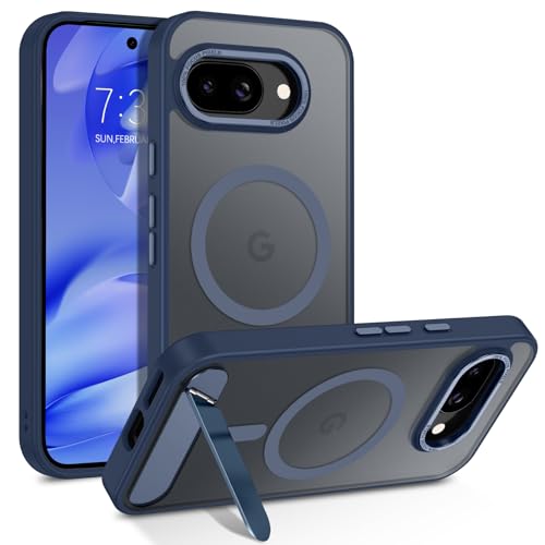 GUAGUA Compatible with Google Pixel 9A Case with Stand, Magnetic Cases Translucent Matte Back Slim Fit Shockproof Protective Invisible Folding Kickstand Phone Case for Google Pixel 9A, Blue - color: Blue, size: for Google Pixel 9A