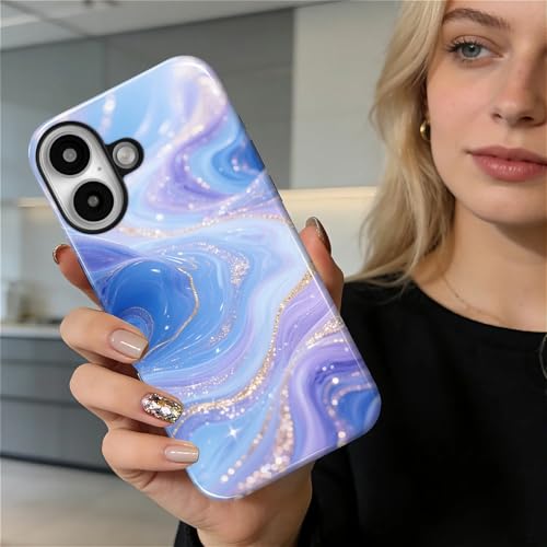 Case for iPhone 16, Shockproof Hybrid Protective Phone Case, Dual-Layer Drop Protection Anti-Scratch, Blue Purple Fluid - color: Blue Purple Fluid, size: iPhone 16