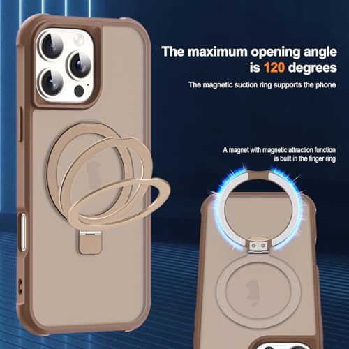 SKYLMW Compatible with iPhone 16 Pro Max Case with Stand,Desert Brown | iPhone 16 Pro Max Phone Case 6.9",Magnetic Ring Stand,Compatible with MagSafe,Military-Grade Protection,Great Grip Feeling - color: Desert Brown, size: Iphone 16 Pro Max