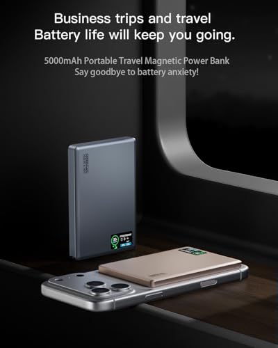 [2-Pack] Magnetic Portable Charger,0.3" Ultra Slim Mag-Safe Power Bank | 5000mAh Power Bank Travel Essential,USB-C 20W PD Fast Charging Battery Pack for iPhone 17/16/15/14,Apple Watch&AirPods - color: Glacier Gray+Desert Gold