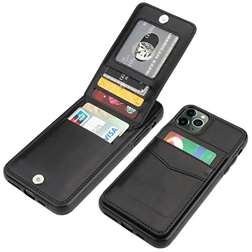 KIHUWEY for iPhone 11 Pro Max Wallet Case Card Holder Kickstand, Black | Credit Card Slots, PU Leather, Magnetic Clasp, Flip Heavy Duty Protection Cover for Men and Women - color: Black
