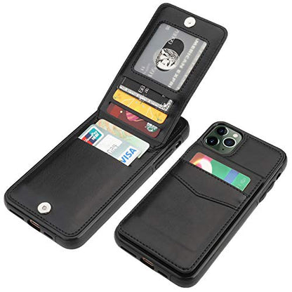 KIHUWEY for iPhone 11 Pro Max Wallet Case Card Holder Kickstand, Black | Credit Card Slots, PU Leather, Magnetic Clasp, Flip Heavy Duty Protection Cover for Men and Women - color: Black
