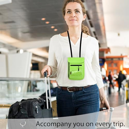 RFID Blocking Travel Neck Wallet Pouch and Passport Holder, Travel Neck Pouch Passport Holder for Women & Men - Green - color: Green