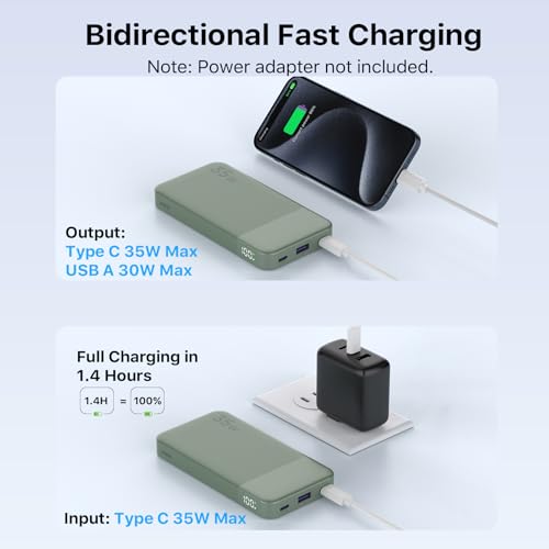 NOBIS Power Bank 35W 10000mAh Portable Charger - color: Green