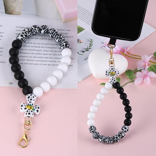 BEEFLYING Silicone Beaded Phone Charm Wrist Strap for Case - color: Black