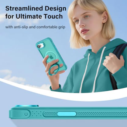 Designed for iPhone 17e/ 16e Case with Magnetic Stand, Darkcyan | Certified Drop Protection, Great Grip Feeling, Matte Translucent Back Slim Shockproof Phone Cover - color: Darkcyan, size: Iphone 17e & Iphone 16e