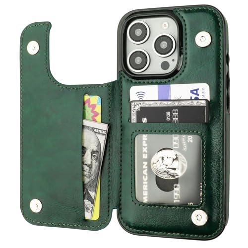 ONETOP for iPhone 16 Pro Wallet Case with Credit Card Holder,Green | Kickstand,ID/Cash Holder,Case Wallet with Card Slots,Double Magnetic Clasp,Durable PU Leather Shockproof Cover for Women Men - color: Green