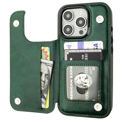 ONETOP for iPhone 16 Pro Wallet Case with Credit Card Holder,Green | Kickstand,ID/Cash Holder,Case Wallet with Card Slots,Double Magnetic Clasp,Durable PU Leather Shockproof Cover for Women Men - color: Green