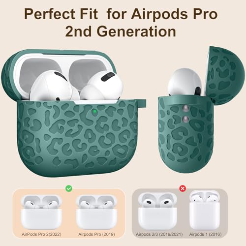 for Airpods Pro 2nd Generation Case,Engraved Soft Silicone Skin Cover Full Protective Case Compatible with Apple AirPods Pro 2nd,Front LED Visible (Pinggreen, AirPods Pro 2/1) - color: Green, size: Airpods Pro 2/1 Case