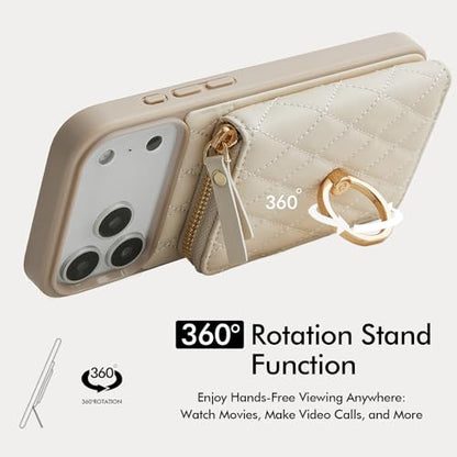 ZVE for iPhone 17 Pro Max Case Wallet with Card Holder, 360° Rotation Ring Stand Crossbody Wallet Cover 6.9 Inch-Beige - color: Beige, size: iPhone 17 Pro Max 6.9''