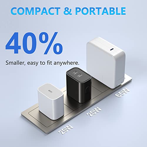 USB C Wall Charger 3 Pack, Costyle 20W Dual Double Port USB C Charger Block - color: Black