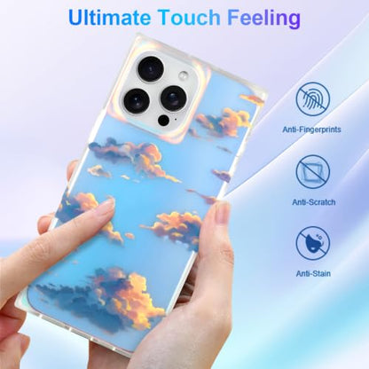 Cute Rectangle Case for iPhone 16 Pro Case, Iridescent Clouds | Twilight Sun Set Sky Pattern Design, Aesthetic Girly Matte Glitter Protective Phone Cover for Women Girls - size: iPhone 16 Pro