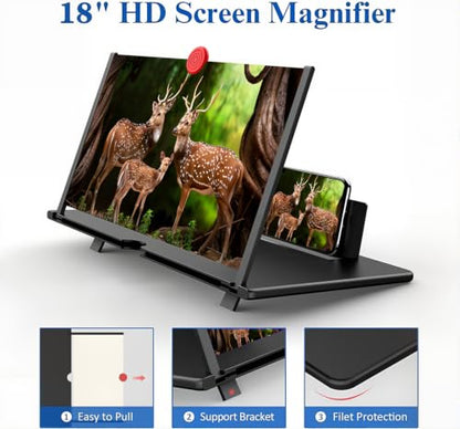 18" Screen Magnifier for Cell Phone – 3D HD Magnifing Screen Enlarger Projector for Movies Videos and Gaming – Foldable Mobile Phone Stand Holder with Screen Amplifier - size: Black-RED-18‘’