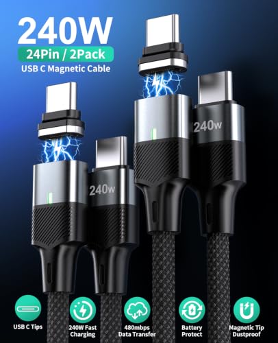 HanCenDa 24Pin USB C Magnetic Charging Cable 240W [2Pack, 4ft] - size: 4FT