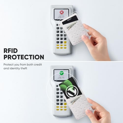 VULKIT Phone Card Holder Wallet Leather Adhesive Pocket RFID Blocking Credit Card Sleeves Stick Back of Phone Smartphones - color: Leopard