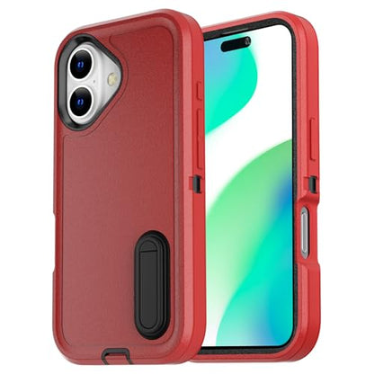AICase for iPhone 16 Case with Built-in Stand,Tripe Layer Heavy Duty Drop Protection Full Body Rugged Shockproof Military Protective Tough Durable Phone Cover for iphone16 6.1"_4 - color: Red/black with Built-in Stand