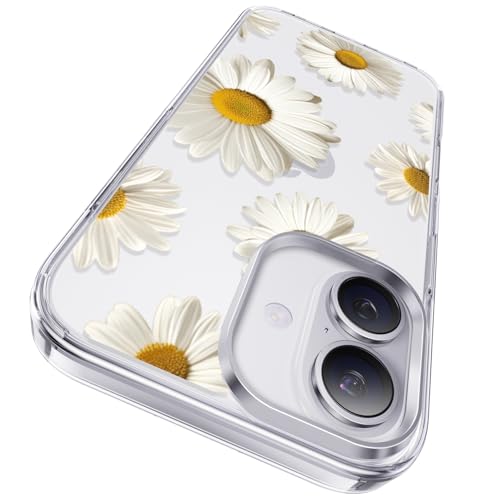 CASEKOO White Daisy for iPhone 16 Case, Never Yellow Technology, Shockproof | [12FT Military-Grade Protection] Transparent Slim Floral Cover Girl Women 16 Phone Case 6.1 inch - color: Daisy, size: for iPhone 16 6.1