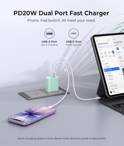 2 Pack USB C Wall Charger Block, 20W Dual Port Fast Charging Adapter - color: 2-Pack Parrot Green