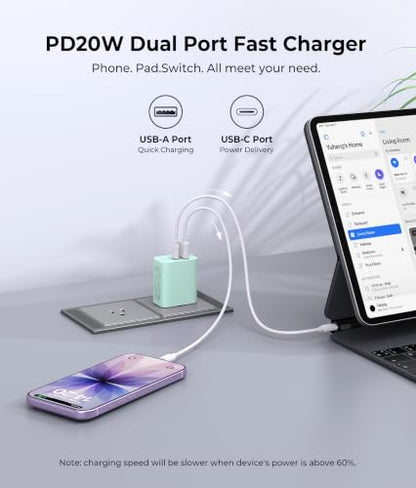 2 Pack USB C Wall Charger Block, 20W Dual Port Fast Charging Adapter - color: 2-Pack Parrot Green