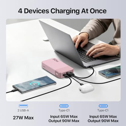 NOBIS Portable Charger 20000mAh 90W Laptop Power Bank - color: Pink