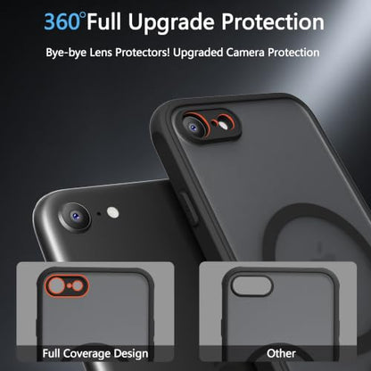 for iPhone SE 3rd & 2nd Gen & 8/7 Case [Compatible with Magsafe] Translucent Matte Phone Cover, [10 FT Military Grade Drop Protection] Slim Durable (Black Magnetic, iPhone SE2/SE3/8/7) - color: Black Magnetic, size: iPhone SE2/SE3/8/7