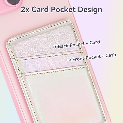 SHANSHUI Magnetic Wallet Compatible for Magsafe, PU Leather Power Magnet Card Holder for Back of Phone Wallet 2 Card Slots Compatible for iPhone 15/14/ 13/12 Series - color: WhiteRainbow