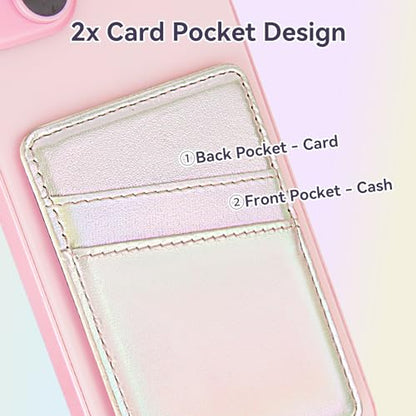 SHANSHUI Magnetic Wallet Compatible for Magsafe, PU Leather Power Magnet Card Holder for Back of Phone Wallet 2 Card Slots Compatible for iPhone 15/14/ 13/12 Series - color: WhiteRainbow