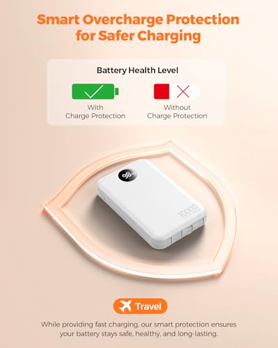 Portable Charger 10000mAh with 4 Built-in Cables 40% Smaller - color: Ivory
