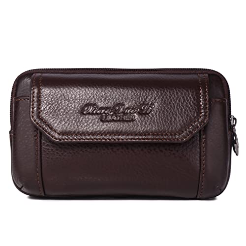 Leather Phone Belt Bag Holster Pouch for Men Loop Flip Coin Purse Case Cell Phone Waist Pack Pouch Case - color: #03coffee