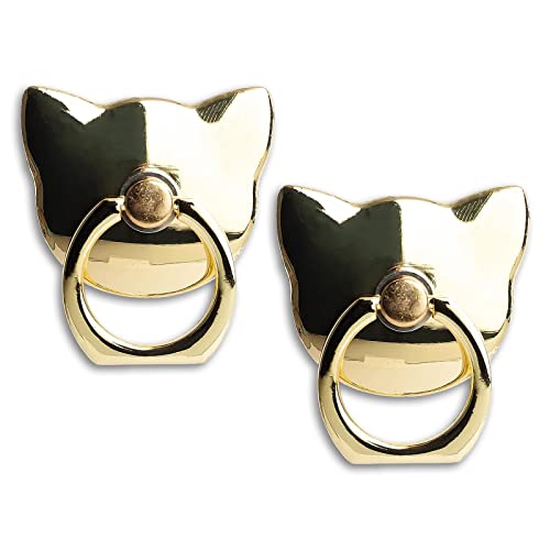 [2 Packs] Cat Glossy Cell Phone Ring Holder Stand, 360 Degree Rotation Finger Ring Kickstand with Polished Metal Phone Grip for Magnetic Car Mount, Smartphone Accessories