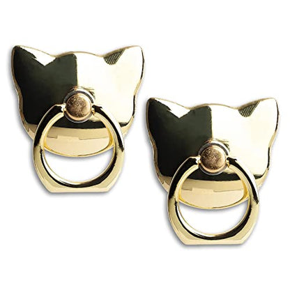[2 Packs] Cat Glossy Cell Phone Ring Holder Stand, 360 Degree Rotation Finger Ring Kickstand with Polished Metal Phone Grip for Magnetic Car Mount, Smartphone Accessories