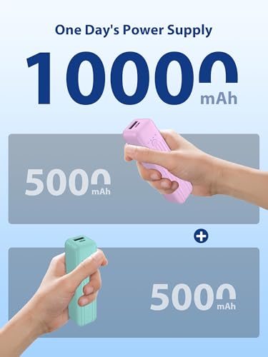 Miady 2-Pack Small Portable Charger 5000mAh Power Bank Travel Battery Pack - color: Green+Purple