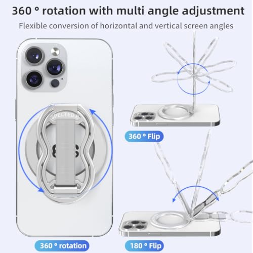 RESPECTED-BRO-Magnetic-Phone-Grip-Stand-with-Finger-Strap, 4-in-1 Magnetic Ring Holder, Kickstand and Elastic Strap for Phones, Universal Fit for iPhone 17/16/15/14/13/12, Android, and Cases (Silver) - color: Silver