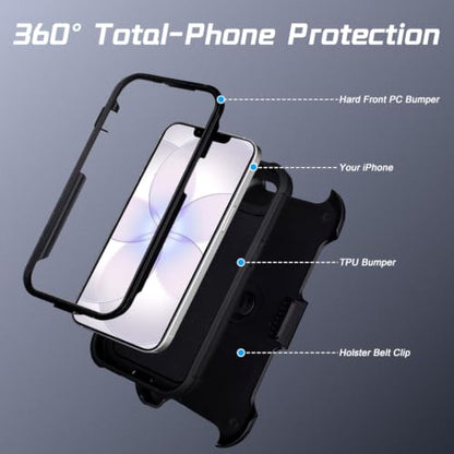 for Defender Phone Case iPhone 17e Case with Clip Holster Kickstand Black | for iPhone 17 e Case Heavy Duty iPhone17e Phone Case Rugged 2 Layers of Sturdy,Anti-Drop for Phone Case 17e Cases Protective - color: Black