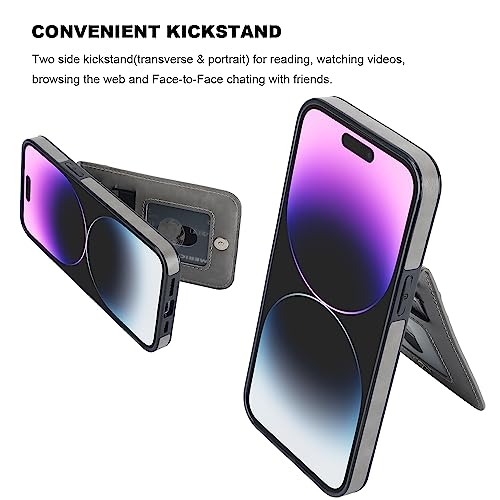 KIHUWEY for iPhone 14 Pro Max Wallet Case Card Holder Kickstand, Gray | Credit Card Slots, PU Leather, Magnetic Clasp, Flip Heavy Duty Protection Cover for Men and Women - color: Gray