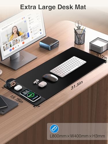 Magnetic Wireless Charging Mouse Pad, 31.5"x15.8" Large Desk Mat - color: Black-Watch-Adatper