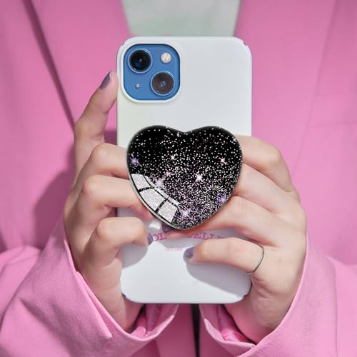 Expandiing Moblile Phone Grip Heart Glass Holder for Smartphones, Cell Phone Collapsible Stand（ Purple Star Black